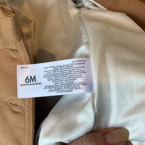 NWT Oshkosh Baby B’gosh Baby Soft Felt Button-Front Tan Coat Size 6M - Picture 7 of 7